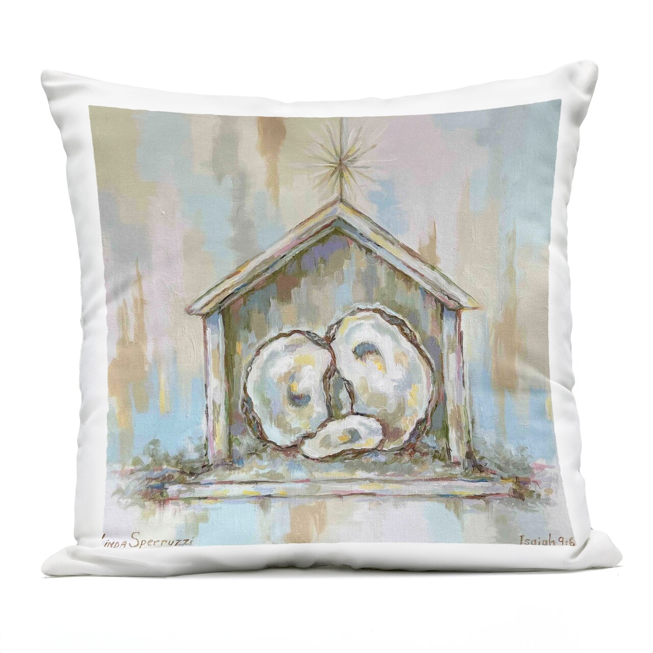 Stupell Industries A Child is Born Oyster Nativity Outdoor Printed Pillow, design by Linda Sperruzzi, 18 x 7 x 18